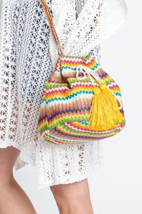 MB0234 Ayla Multi Color Chevron Straw Bucket Bag