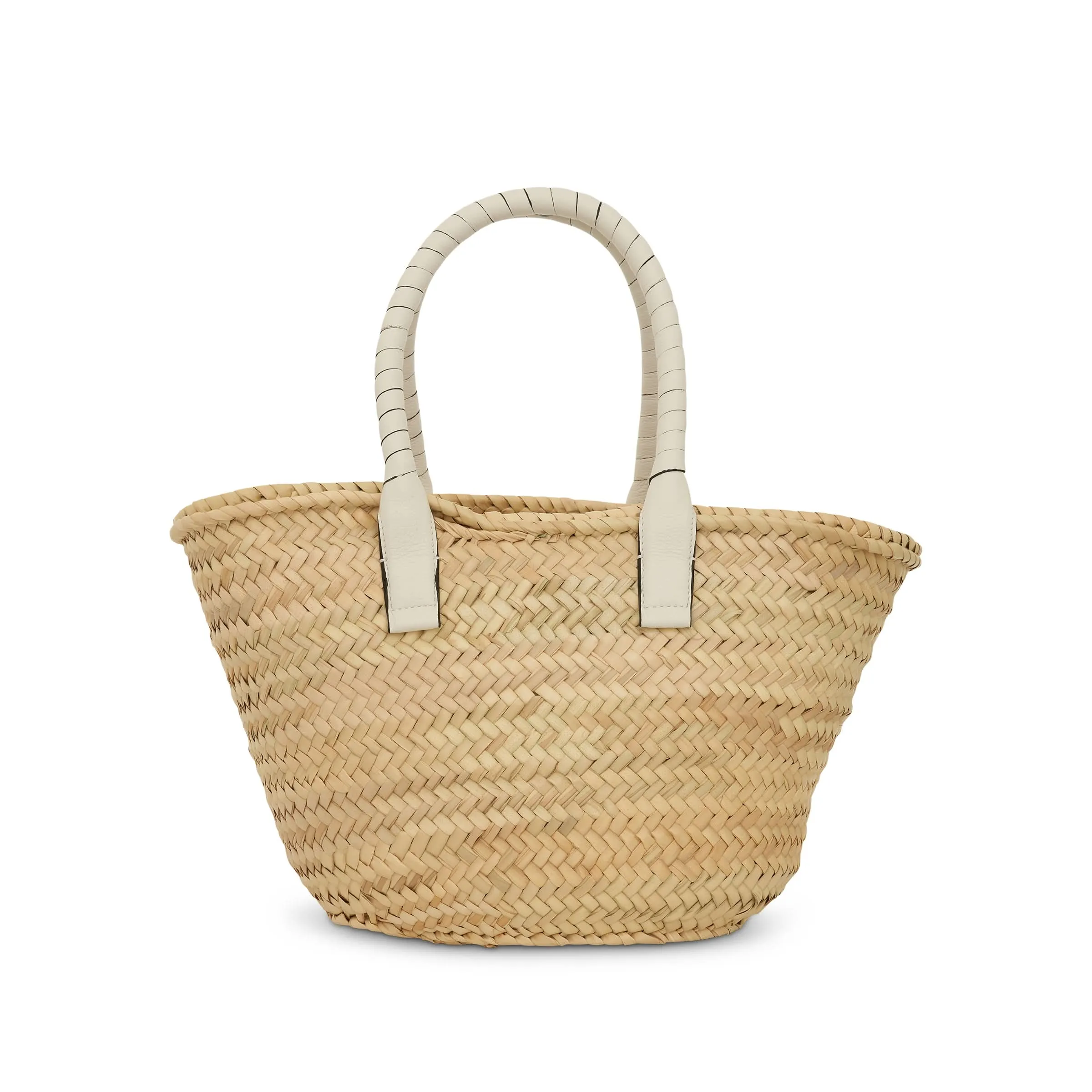 Medium Marcie Basket Bag in Raffia & Calfskin in White