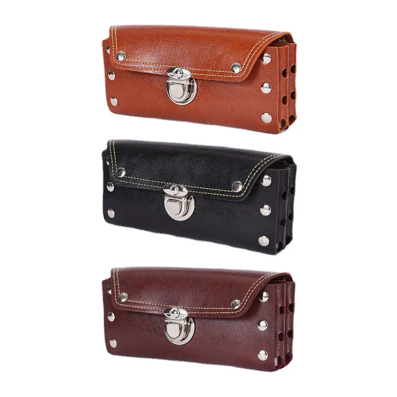 Men Horizontal Hasp Waist Bag Studded Design Multifunction Large Capacity Double Layer Phone Bag