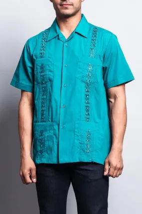 Men's Short Sleeve Cuban Style Guayabera Shirt (Atoll Blue)