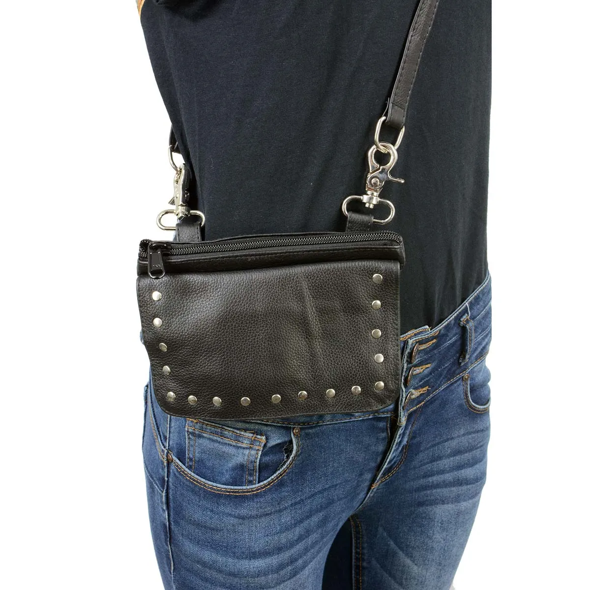 Milwaukee Leather MP8855 Women's Black Leather 'Studded' Hip Belt Bag