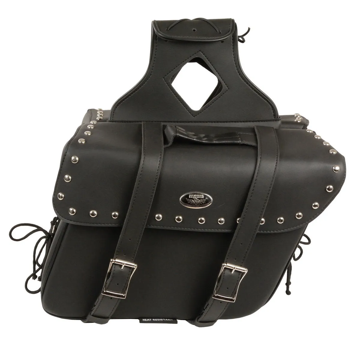 Milwaukee Leather SH579ZB Large Black Zip-Off PVC Slanted Throw Over Studded Saddlebags