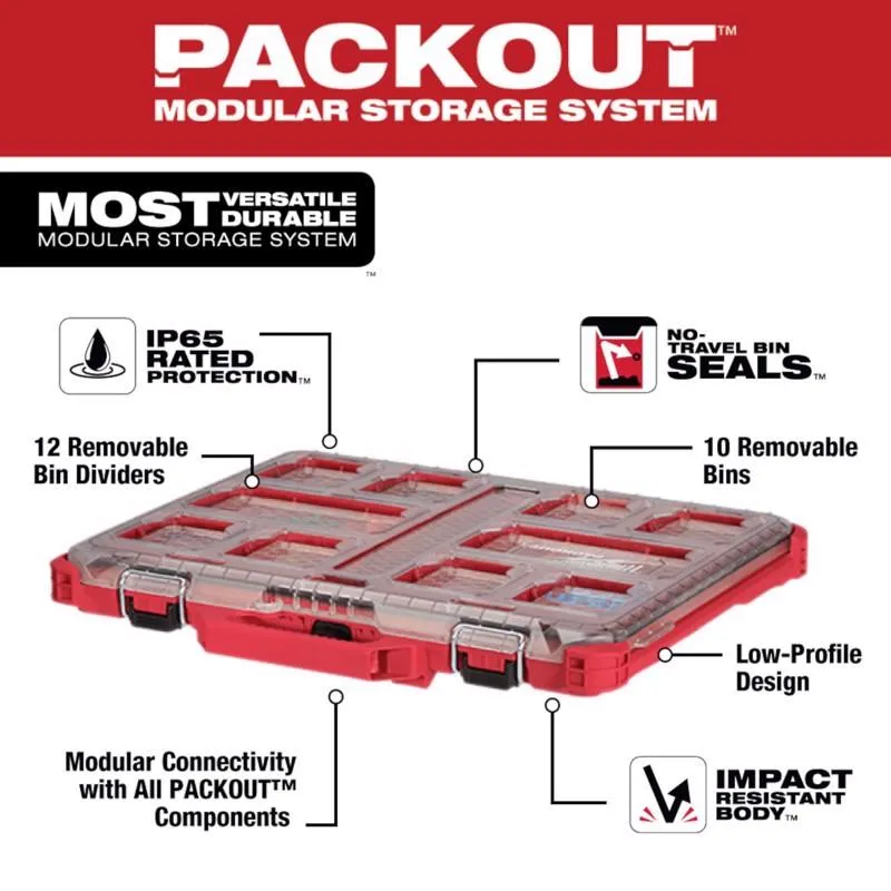 Milwaukee PACKOUT Organizer Impact-Resistant Poly 10 compartments Red