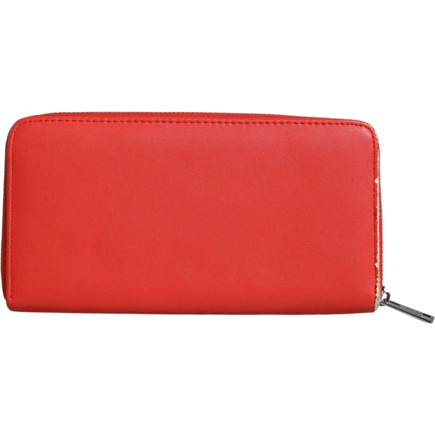 MSGM Red Leather Continental Zip Around Card Holder Bifold Clutch Wallet