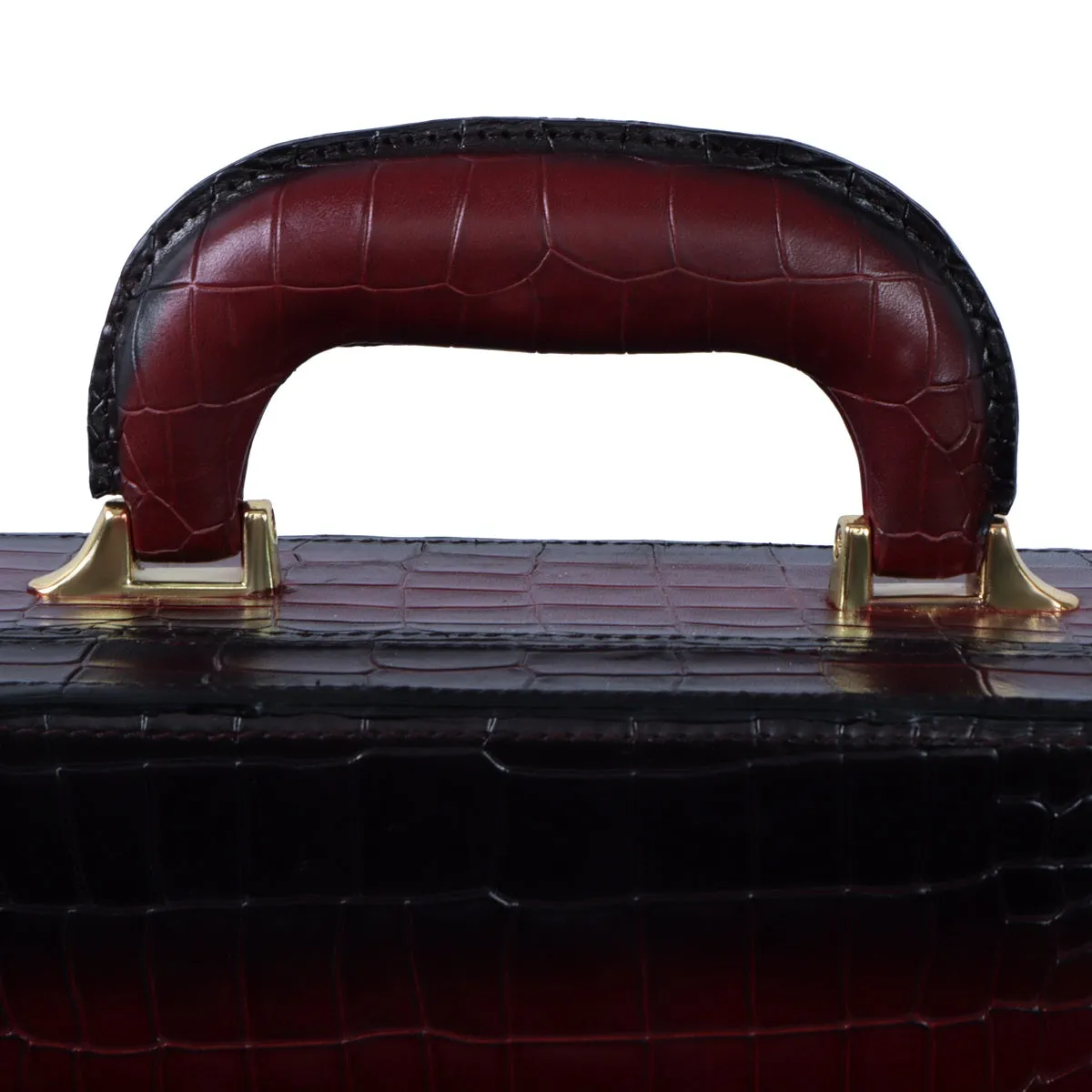 Multi-Functional Office Briefcase in Wine Croco Textured Leather with Embossed Lion