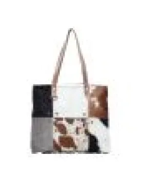 Multi Patch Cowhide Tote Bag