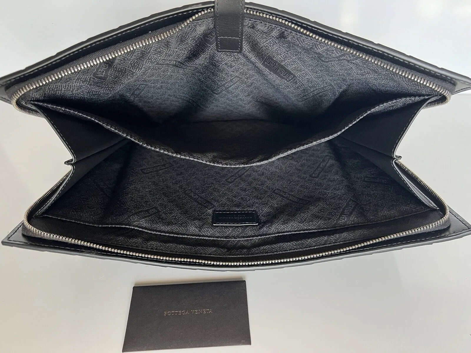 New $1900 Bottega Veneta Intrecciato Shiny Leather Document Case Black 592859