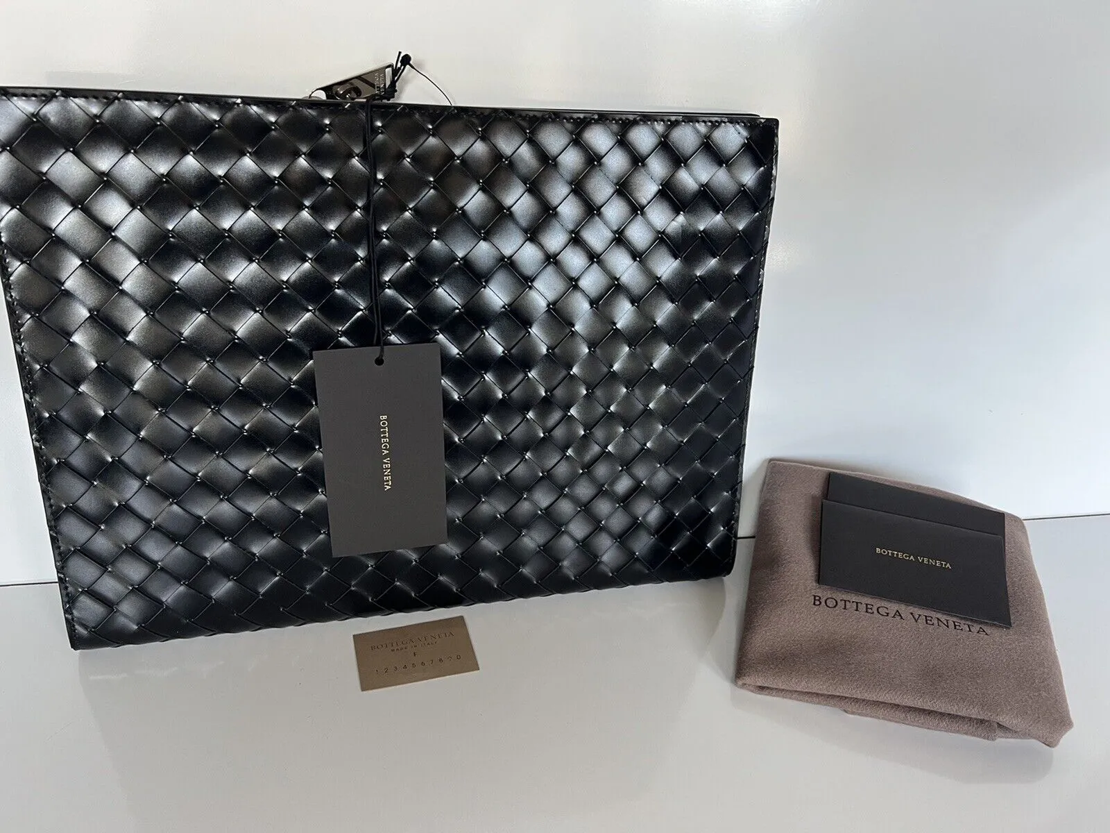 New $1900 Bottega Veneta Intrecciato Shiny Leather Document Case Black 592859