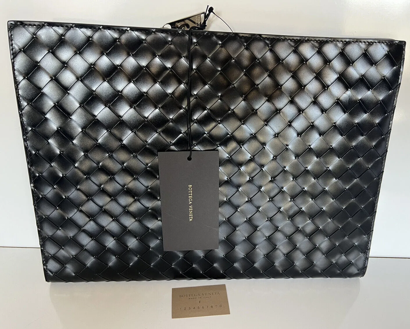 New $1900 Bottega Veneta Intrecciato Shiny Leather Document Case Black 592859