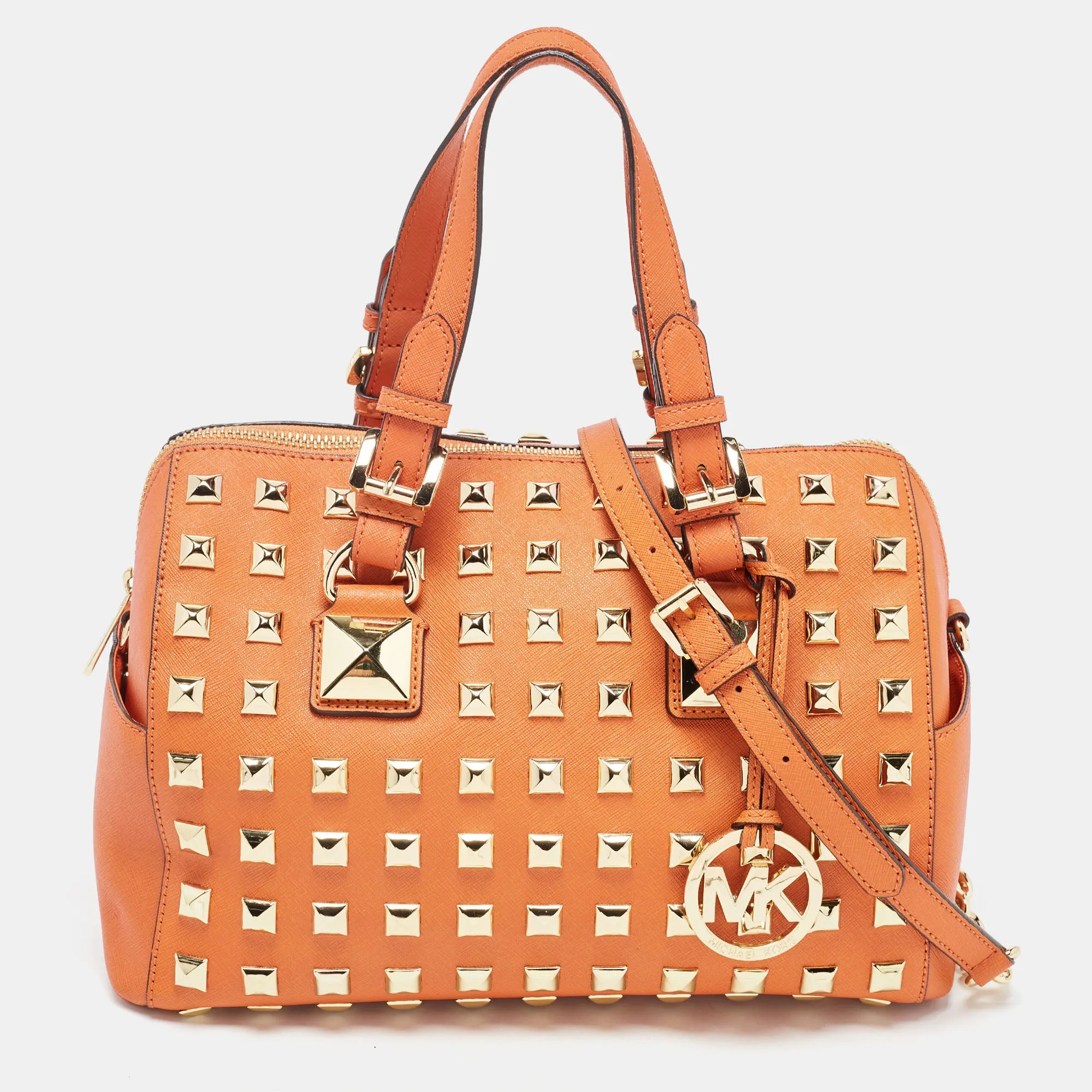 Orange Studded Leather Grayson Boston Bag