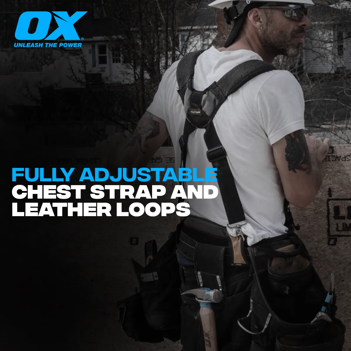 OX TOOLS Pro Full Four Piece Framing Rig with Suspenders, Belt & Pouches | Top Grain Oil-Tanned Leather