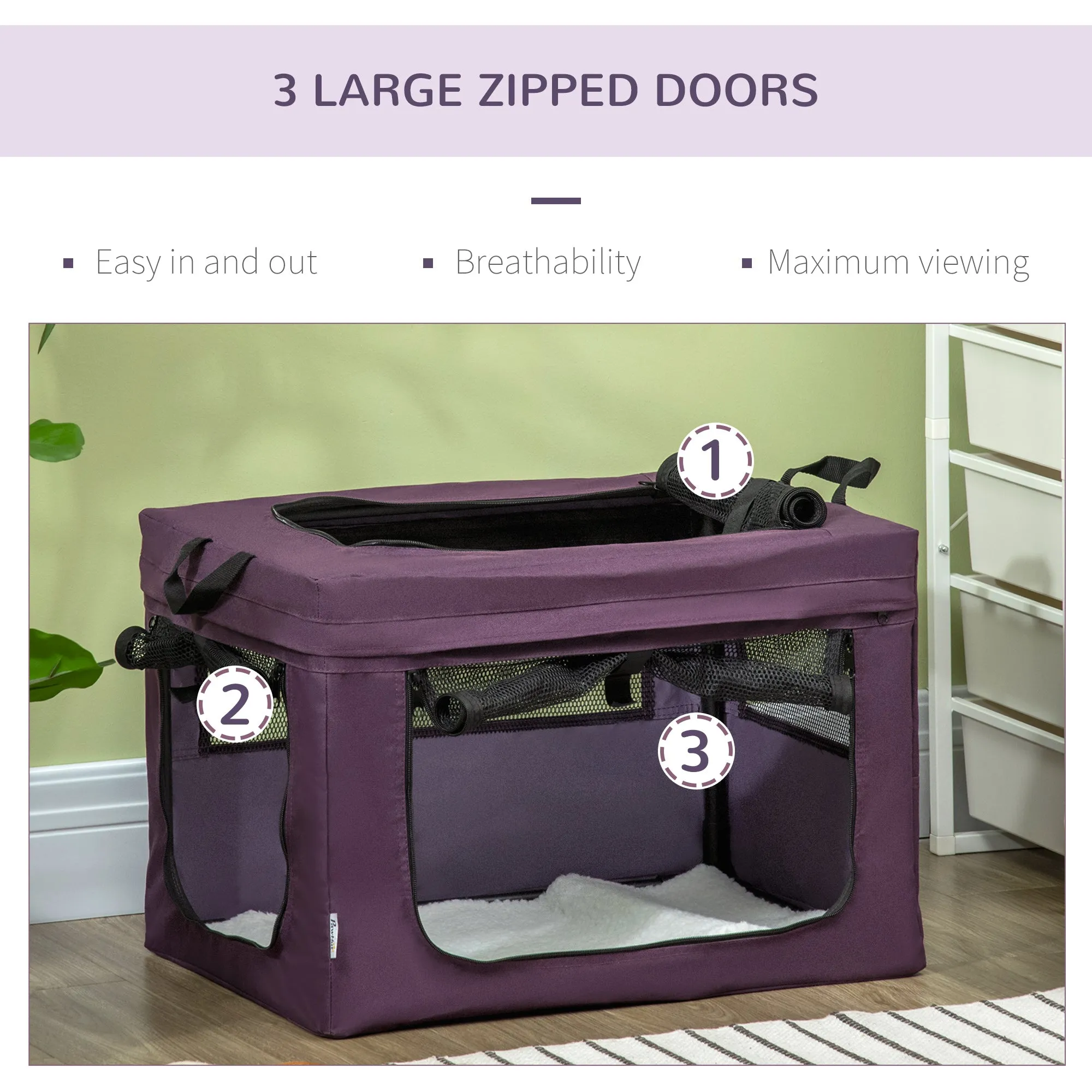 PawHut 48.5cm Soft Side Pet Carrier w/ Cushion, for Miniature Dogs - Purple