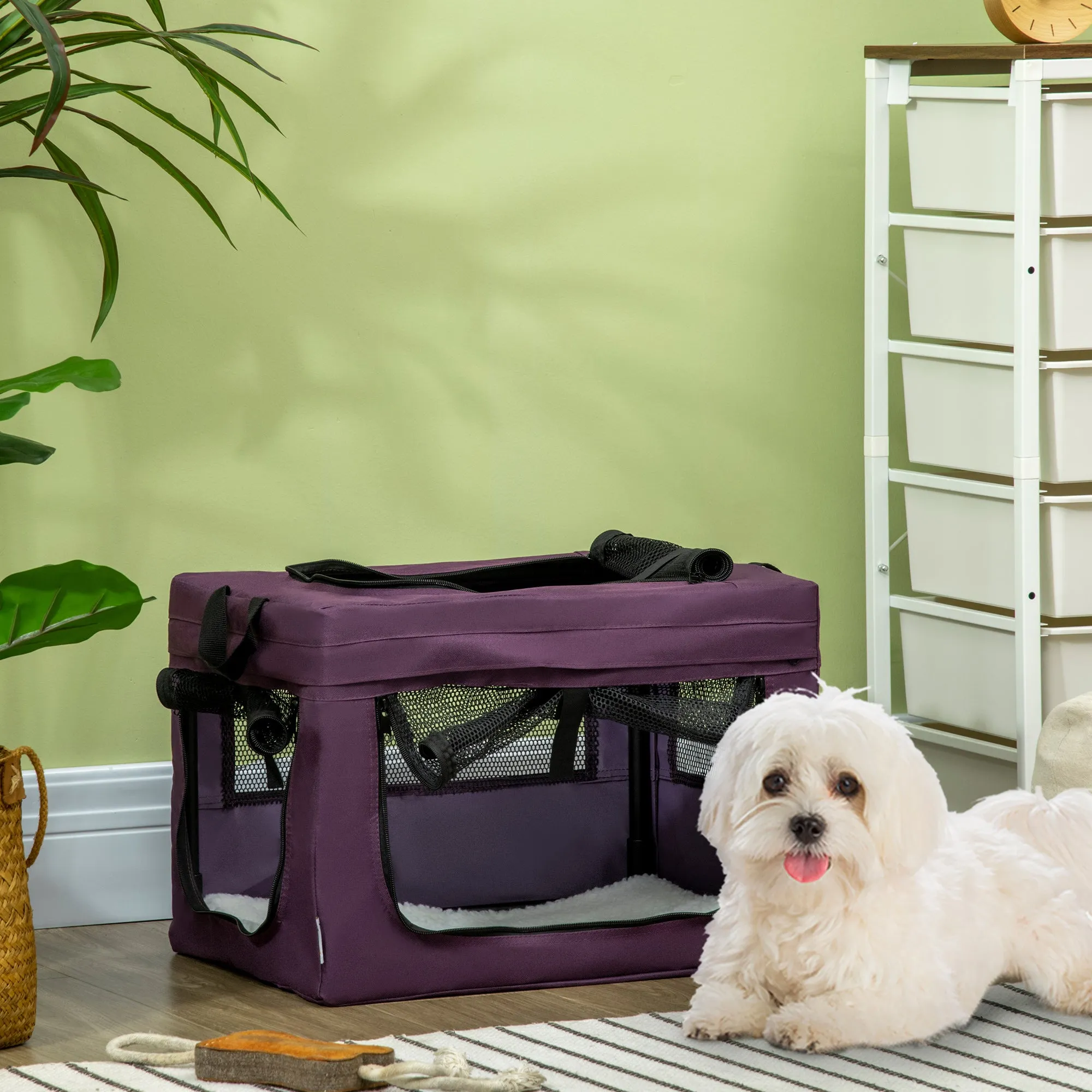 PawHut 48.5cm Soft Side Pet Carrier w/ Cushion, for Miniature Dogs - Purple