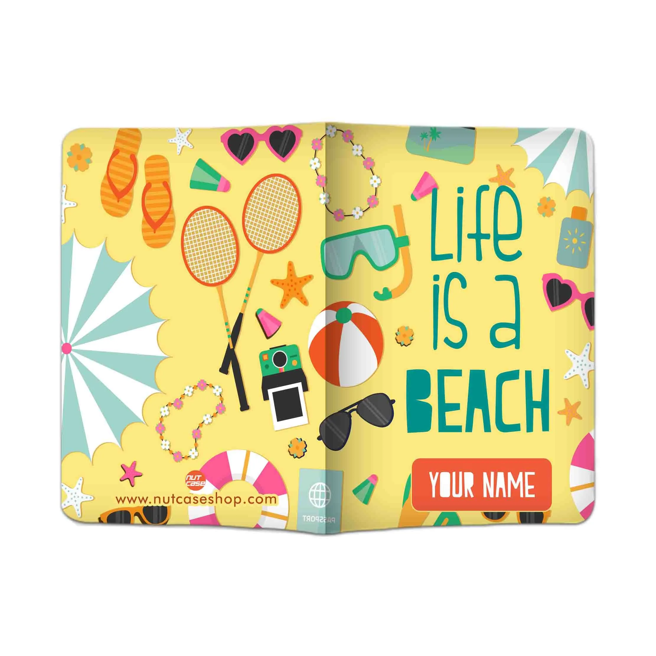 Personalised Passport Cover Luggage Tag Set - Life is A Beach Yellow