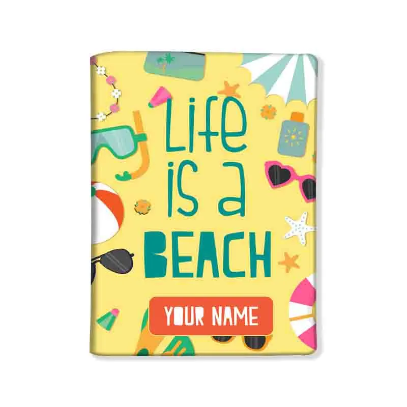 Personalised Passport Cover Luggage Tag Set - Life is A Beach Yellow