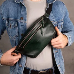 Personalized men shoulder bag, Green leather belt bag, men’s leather bag, waist bag, crossbody bag, fanny bag, full grain leather bag