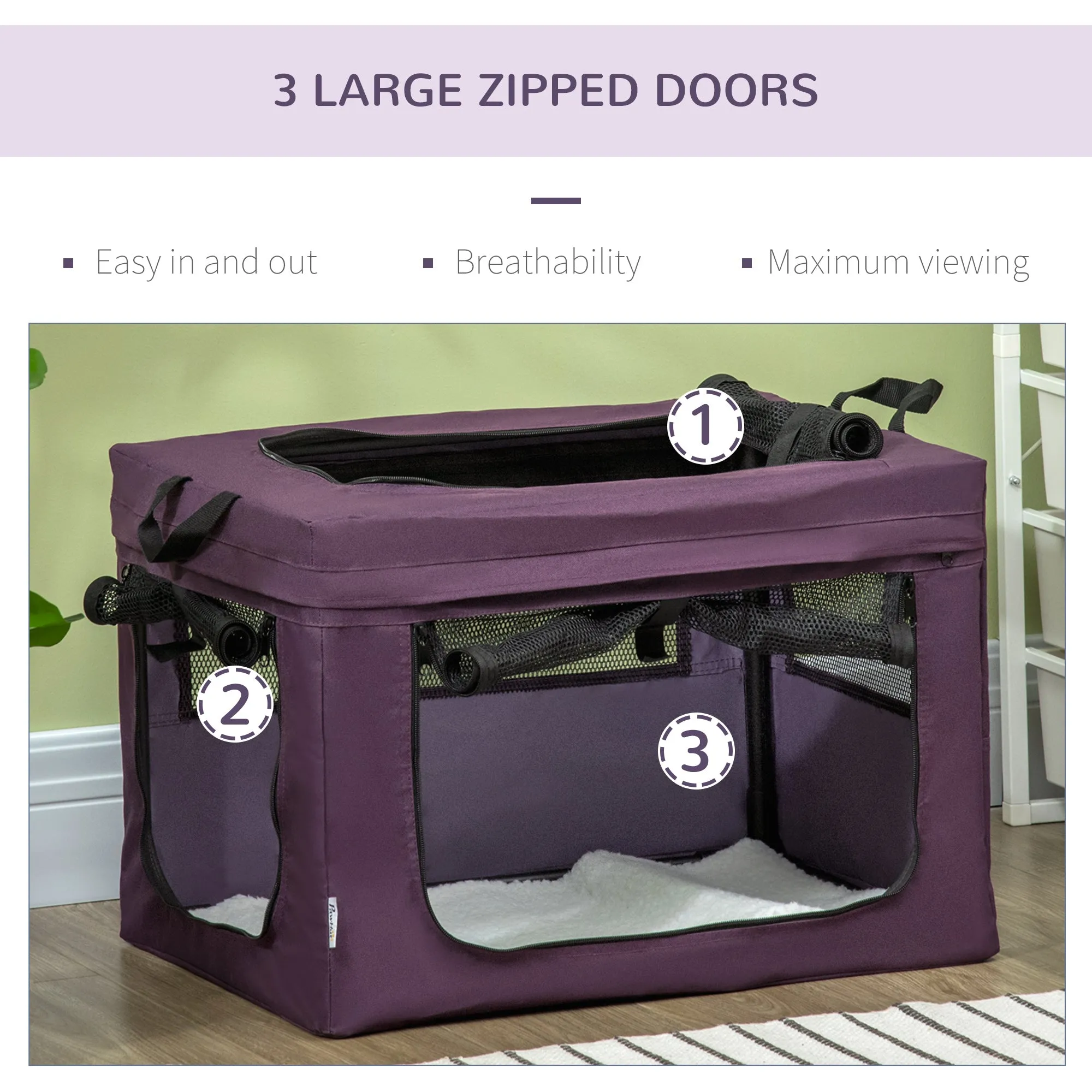 Pet Carrier Portable Cat Carrier Foldable Dog Bag for Miniature Dogs, 60 x 42 x 42 cm, Purple