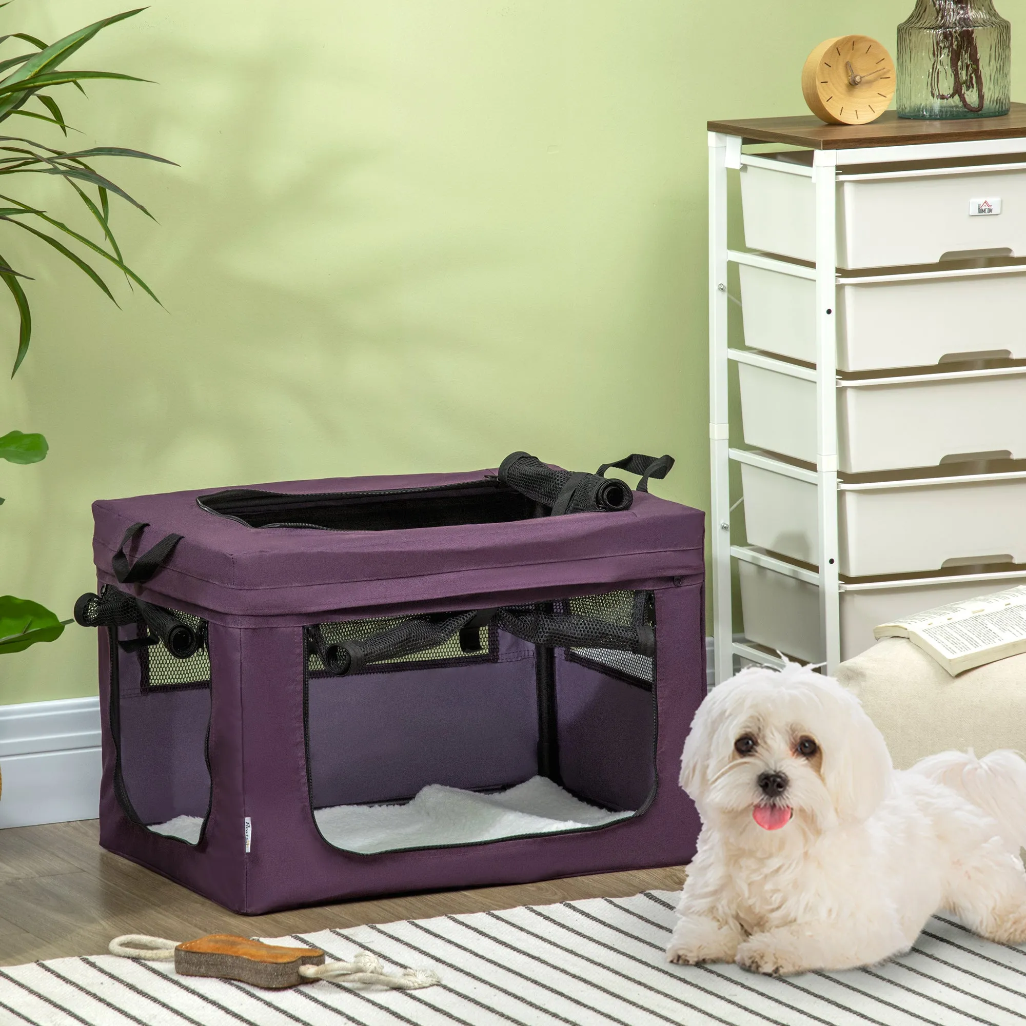 Pet Carrier Portable Cat Carrier Foldable Dog Bag for Miniature Dogs, 60 x 42 x 42 cm, Purple