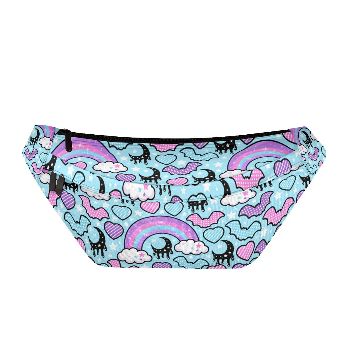 Rainbow Spooky Bats Blue Large Fanny Pack Bag