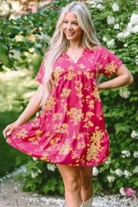 Rose Floral Print Smock Dress