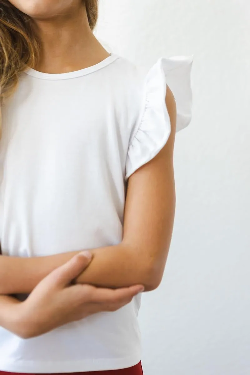 Short Sleeve Ruffle Tee - White