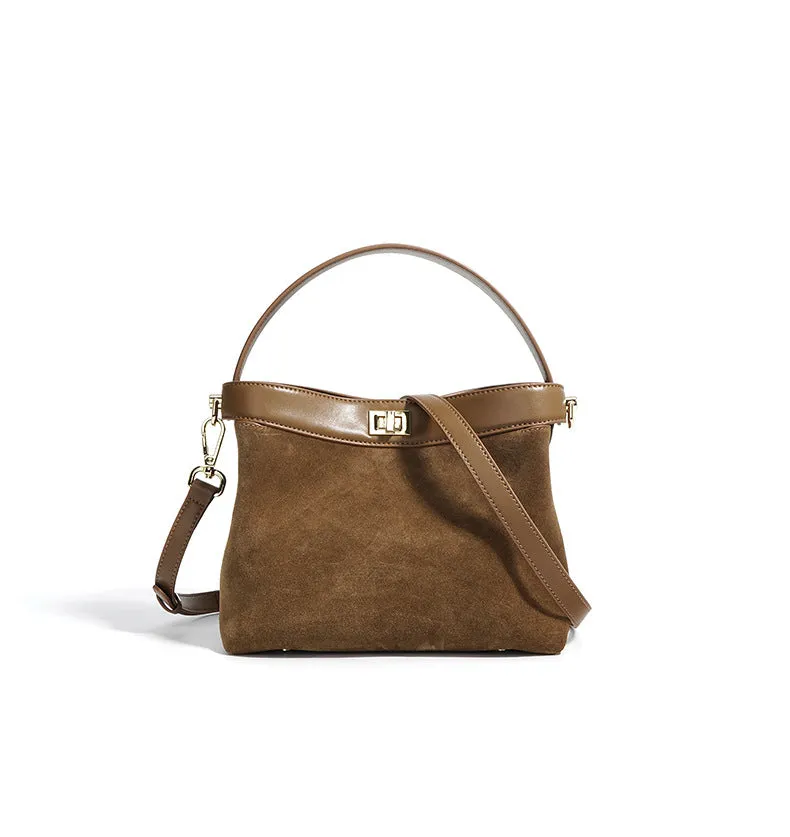 Small Brown Suede Bucket Bag Bucket Crossbody Bags Womens