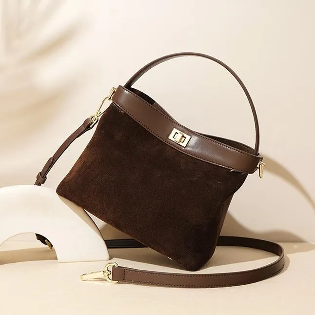 Small Brown Suede Bucket Bag Bucket Crossbody Bags Womens