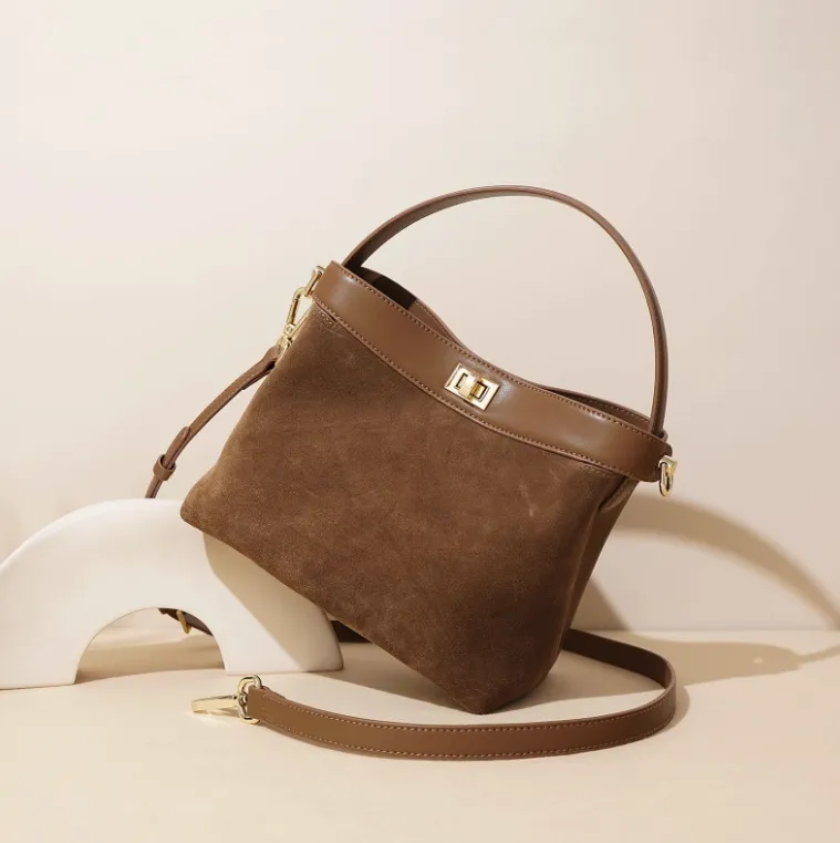 Small Brown Suede Bucket Bag Bucket Crossbody Bags Womens