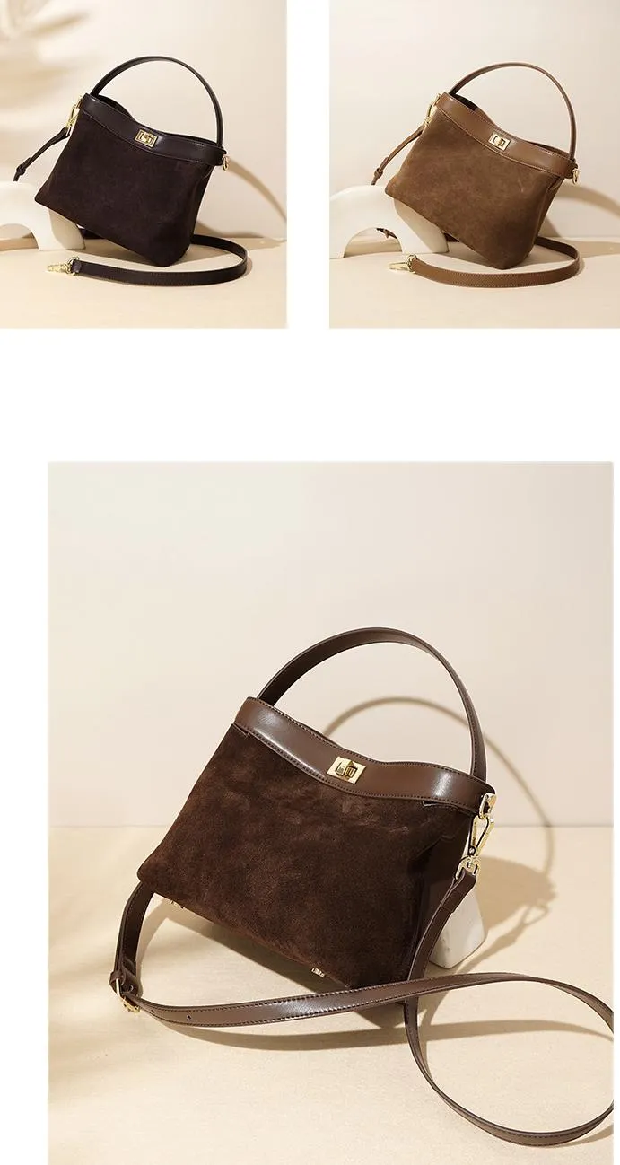 Small Brown Suede Bucket Bag Bucket Crossbody Bags Womens