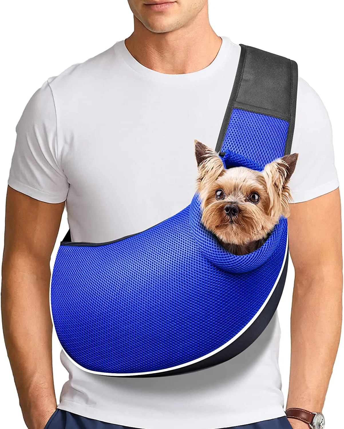 Small Dog Sling Carrier - Adjust. Strap & Zip Pocket - Suitable for Puppies (Black)