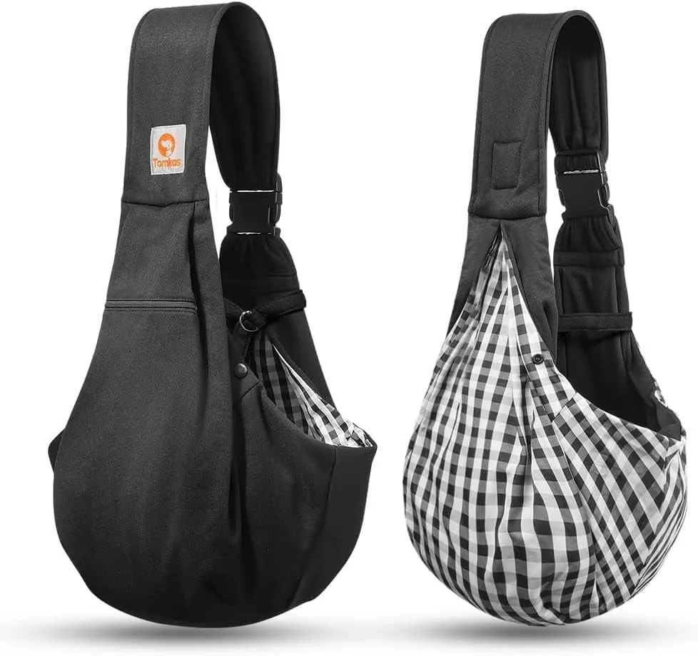 Small Dog Sling Carrier - Adjust. Strap & Zip Pocket - Suitable for Puppies (Black)