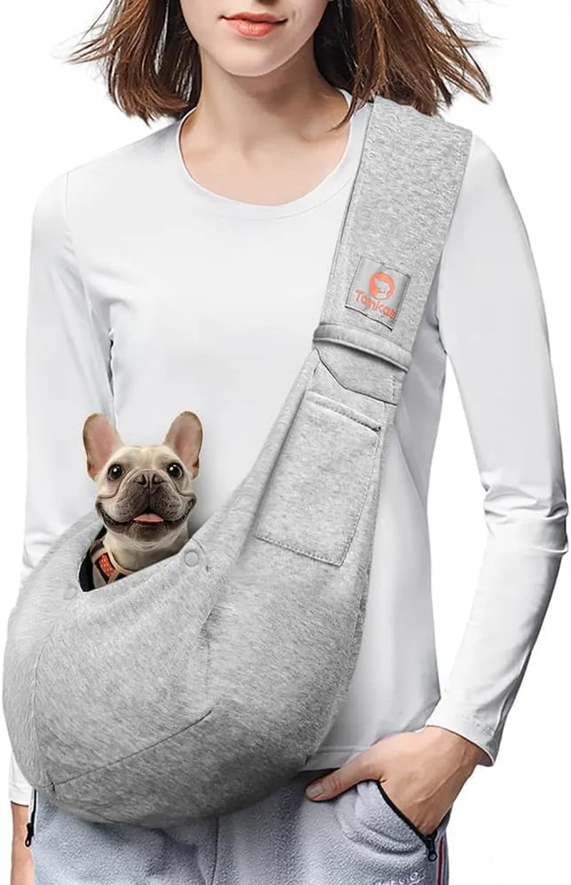 Small Dog Sling Carrier - Adjust. Strap & Zip Pocket - Suitable for Puppies (Black)