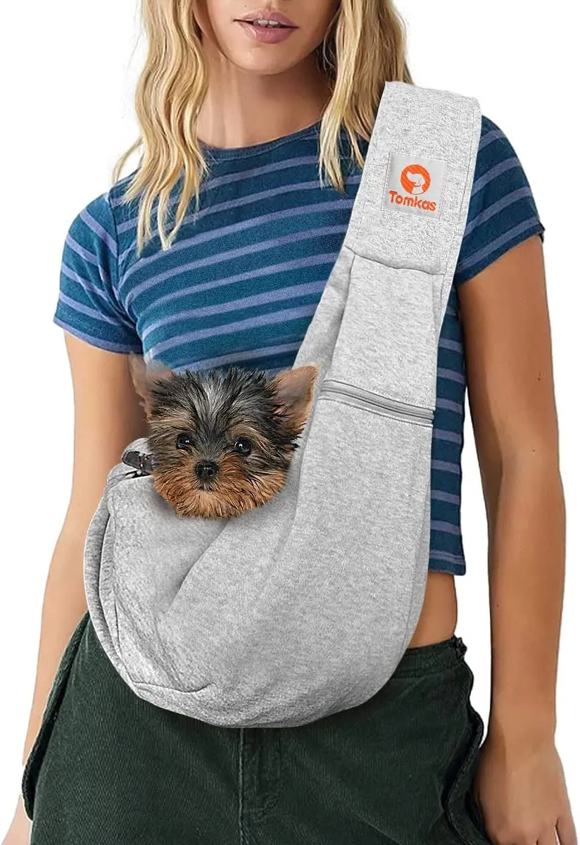 Small Dog Sling Carrier - Adjust. Strap & Zip Pocket - Suitable for Puppies (Black)