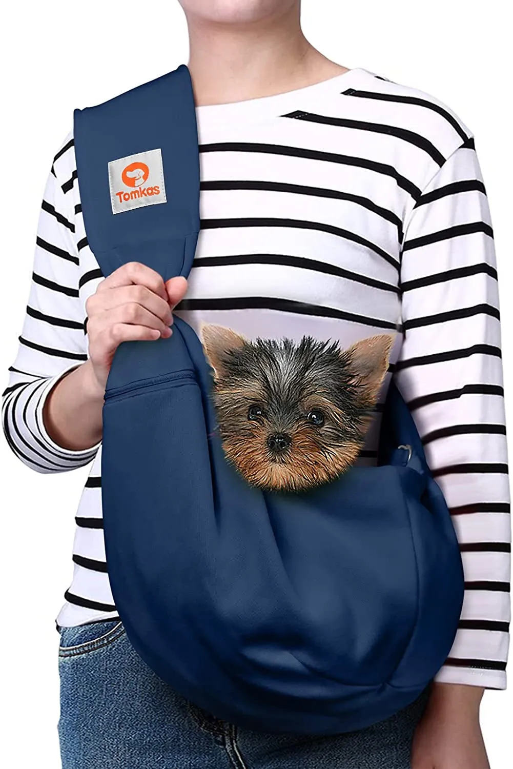 Small Dog Sling Carrier - Adjust. Strap & Zip Pocket - Suitable for Puppies (Black)