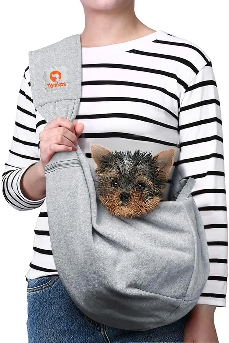 Small Dog Sling Carrier - Adjust. Strap & Zip Pocket - Suitable for Puppies (Black)