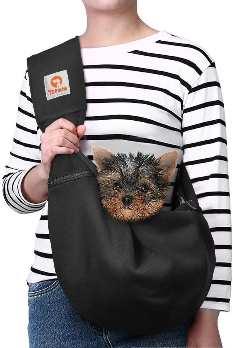 Small Dog Sling Carrier - Adjust. Strap & Zip Pocket - Suitable for Puppies (Black)