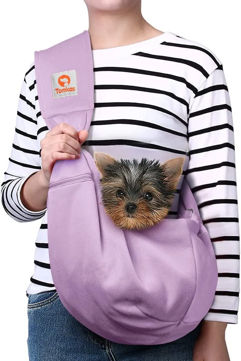 Small Dog Sling Carrier - Adjust. Strap & Zip Pocket - Suitable for Puppies (Black)