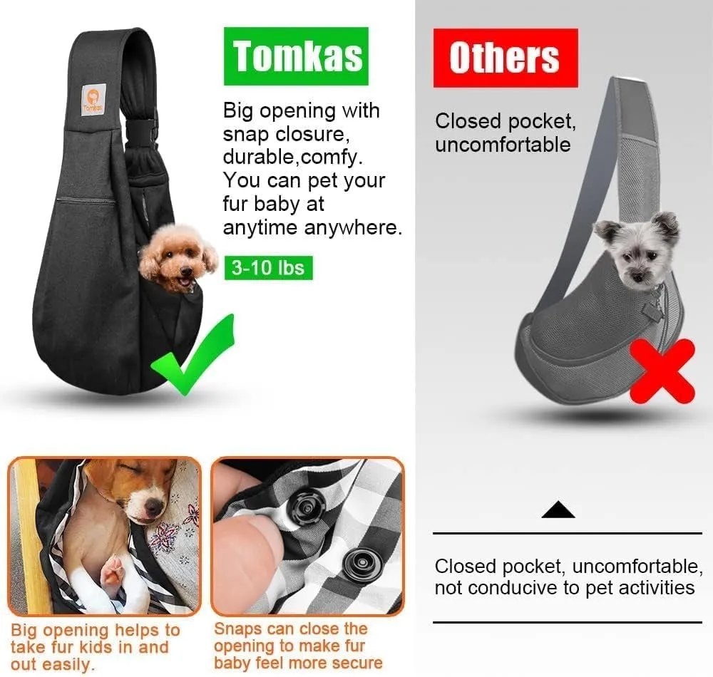 Small Dog Sling Carrier - Adjust. Strap & Zip Pocket - Suitable for Puppies (Black)