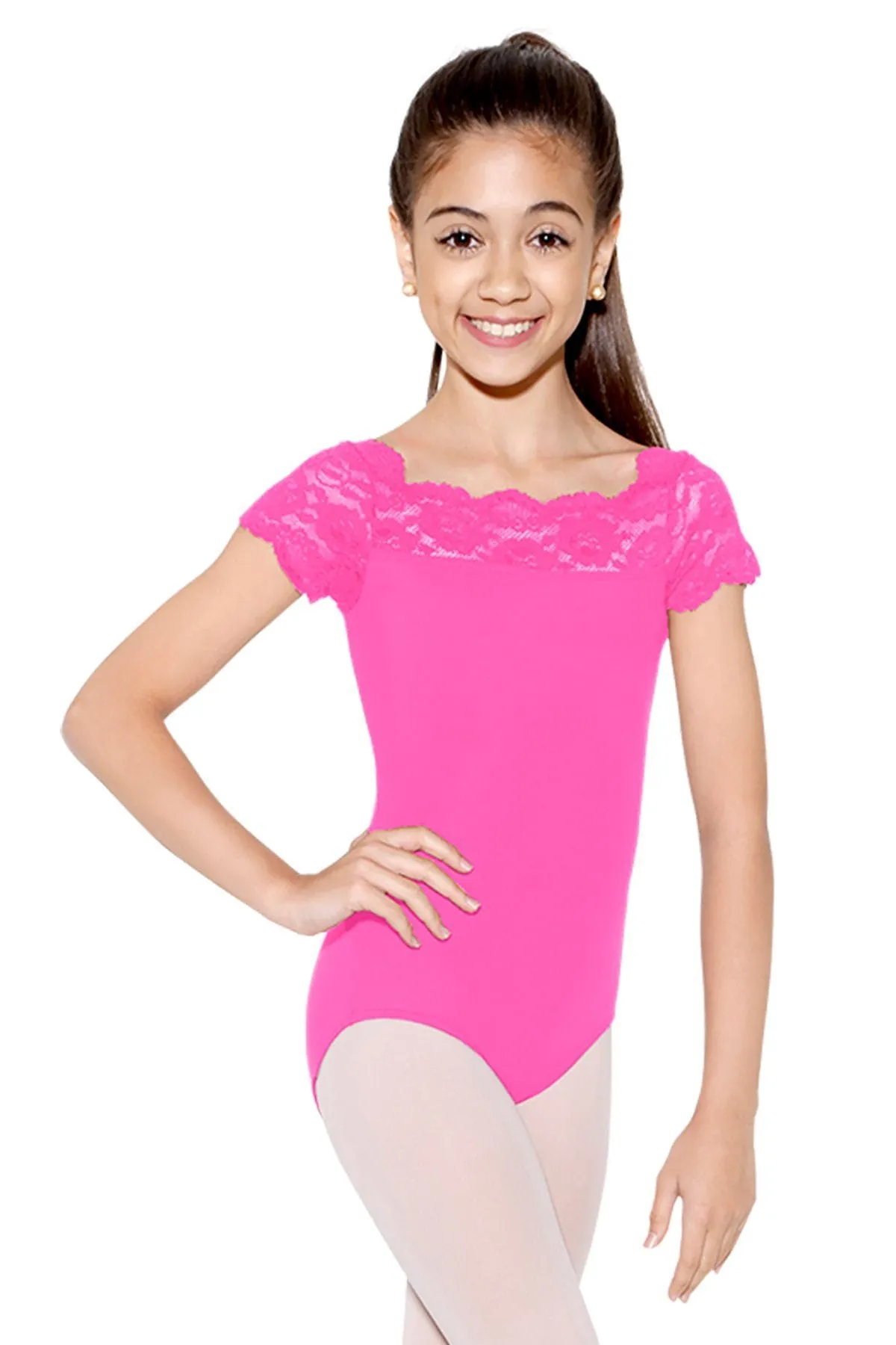 SoDanca SL17 Child Tilly Cap Sleeve Leotard with Lace Neckline