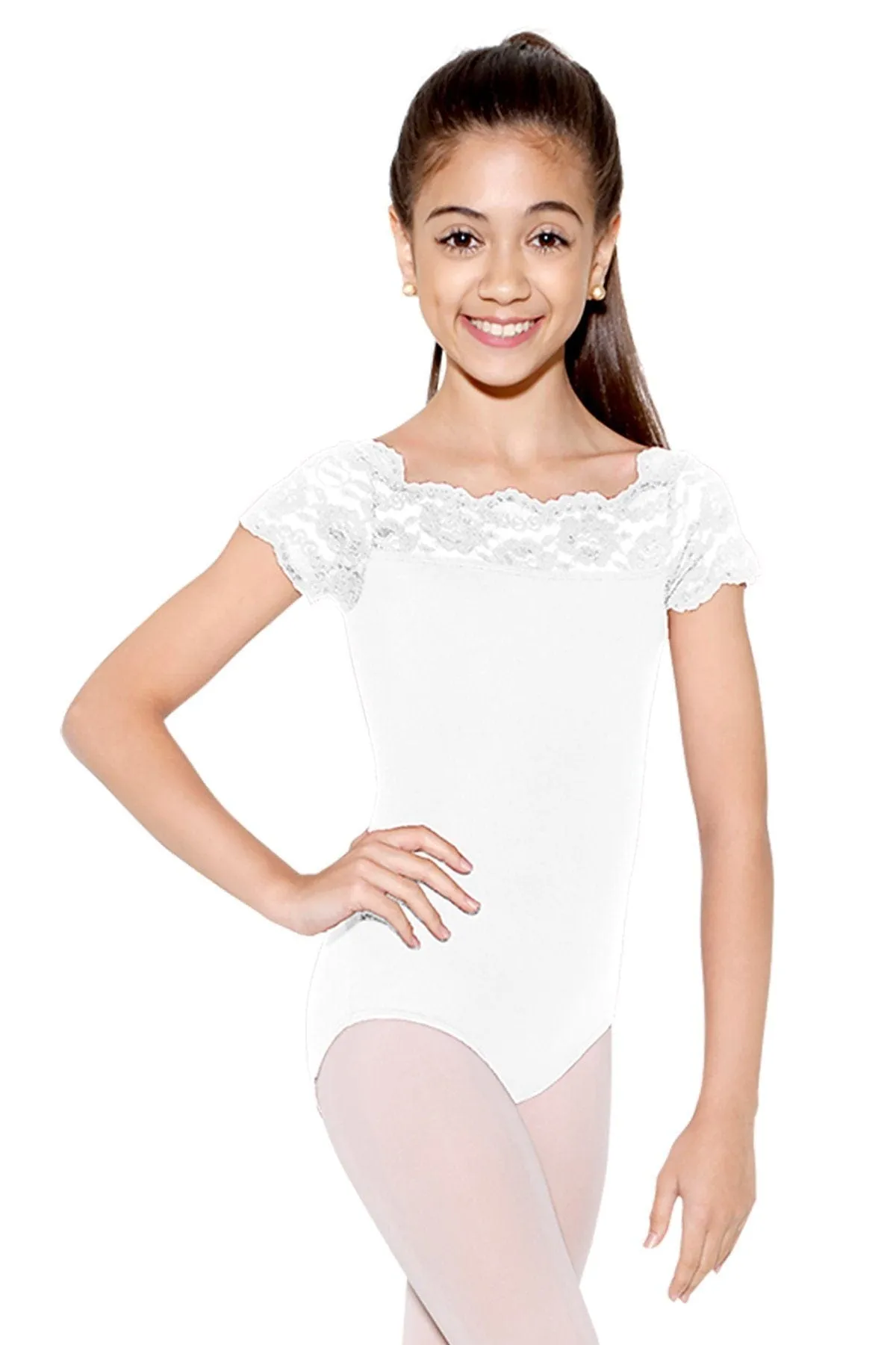 SoDanca SL17 Child Tilly Cap Sleeve Leotard with Lace Neckline