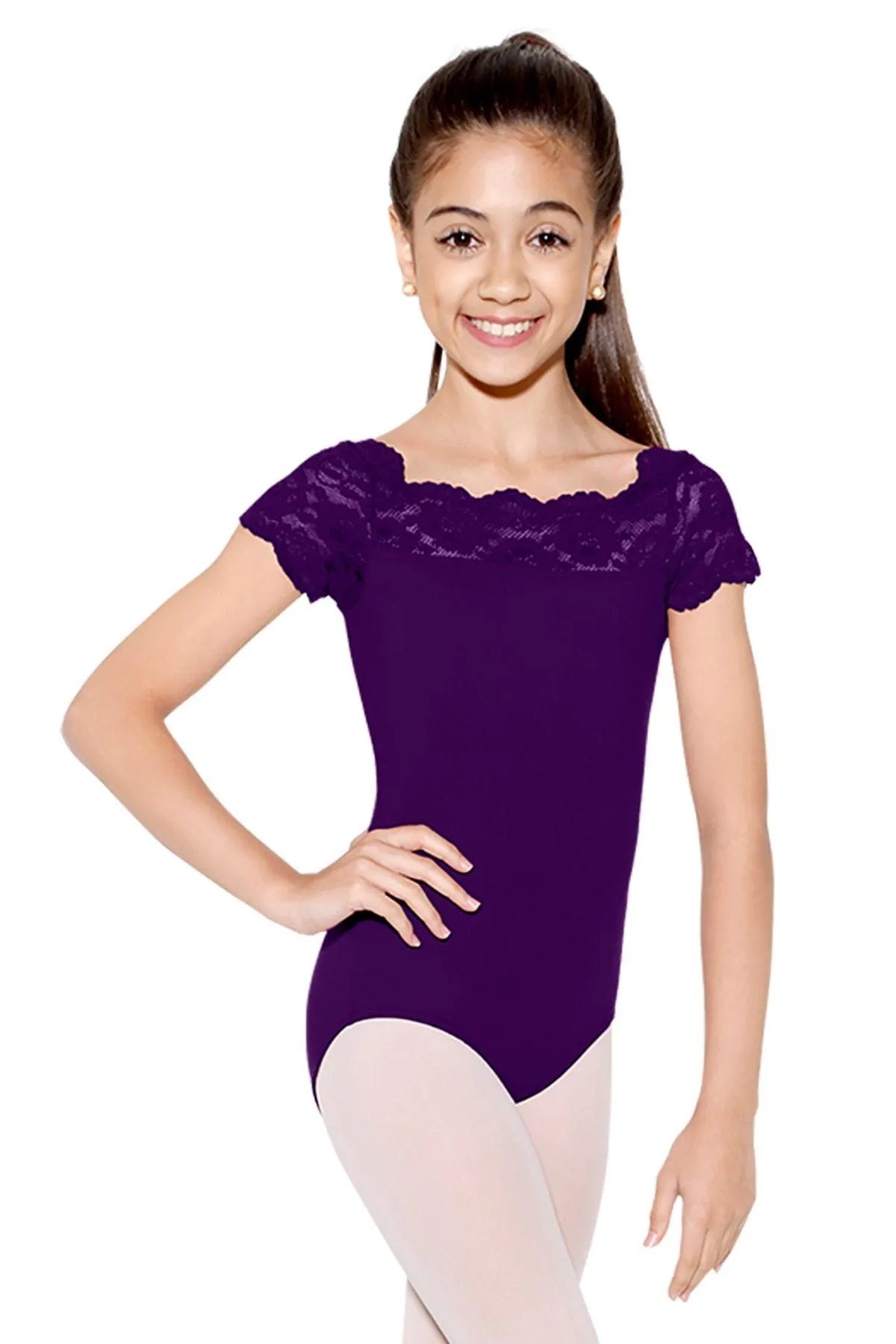 SoDanca SL17 Child Tilly Cap Sleeve Leotard with Lace Neckline