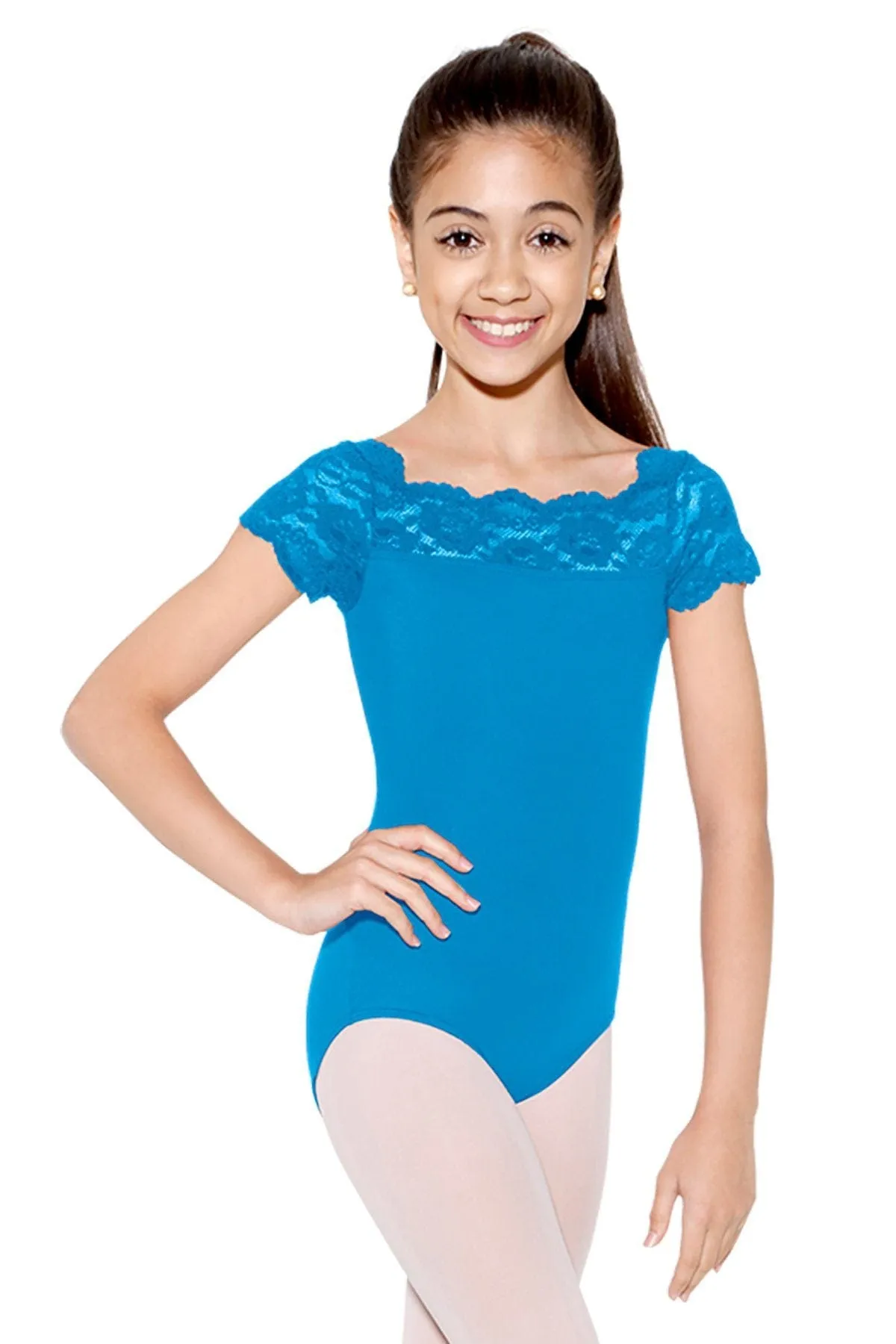 SoDanca SL17 Child Tilly Cap Sleeve Leotard with Lace Neckline