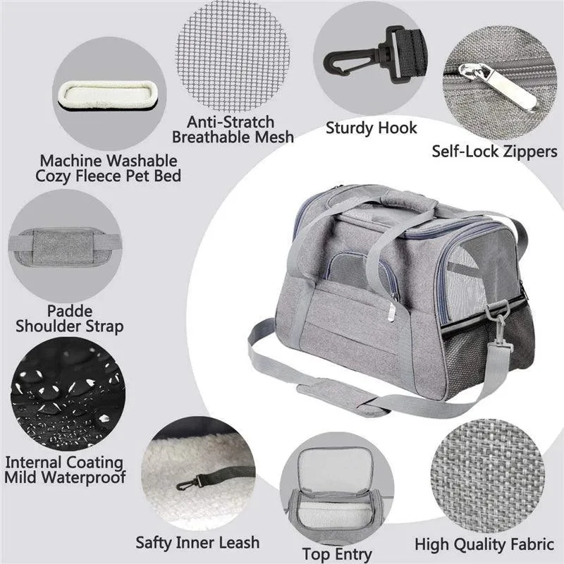 Soft Pet Carrier: Stylish Travel Bag with Secure Zippers for Happy Pets