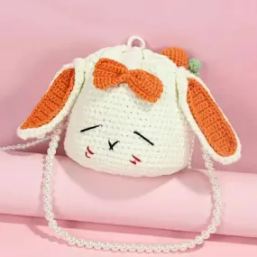 Sohiwoo Hand woven cute sleepy rabbit bag bucket bag messenger bag mobile phone bag tissue bag key bag cartoon bag