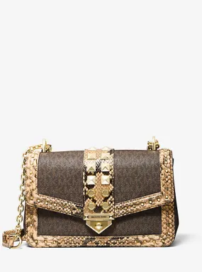 SoHo Large Studded Snake Embossed Leather and Logo Shoulder Bag