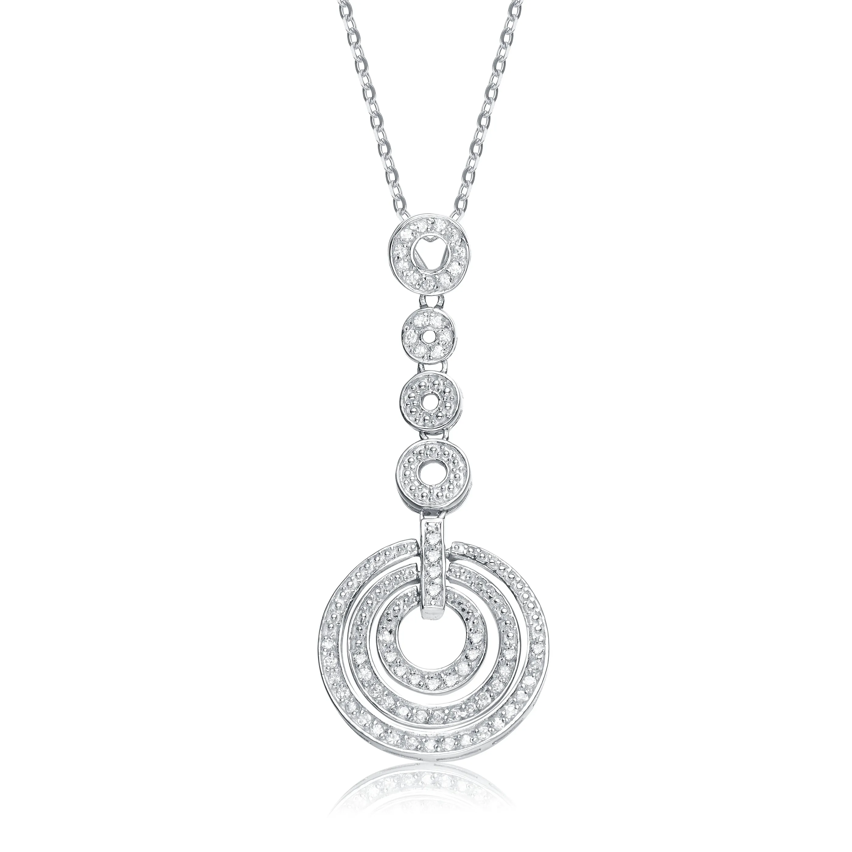 Sterling Silver White Cubic Zirconia Circles Pendant