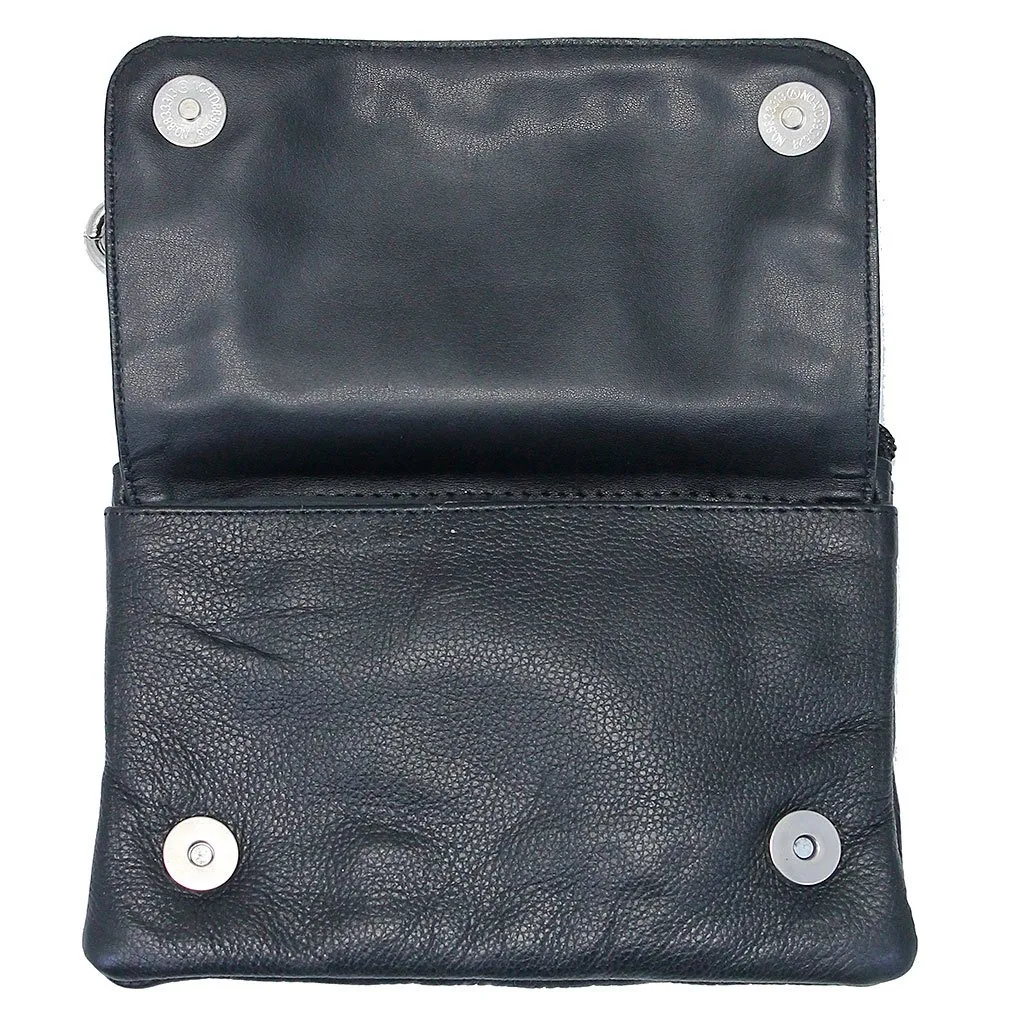 Stud Trim Black Leather Hip Clip Bag With Removable Strap #PKK2151RK