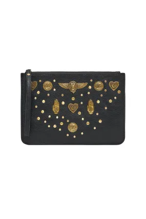 STUDDED LEATHER CLUTCH SOLID BLACK