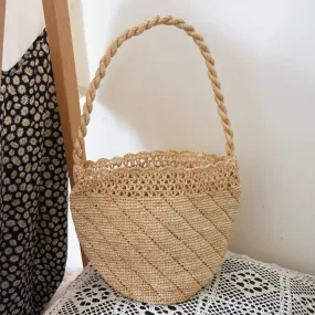 TAVIMART  -  Handmade crochet Lafite grass woven beach handbag bucket shoulder bag