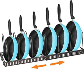 Tisany Pot and Pan Organizers Rack For Cabinet, Pan Organizer Rack Holder for Cabinet Kitchen, Pan Pot Lid Organizer Rack with Adjustable Dividers (7 Dividers & Expandable, metal, Black, Tiered Shelf)